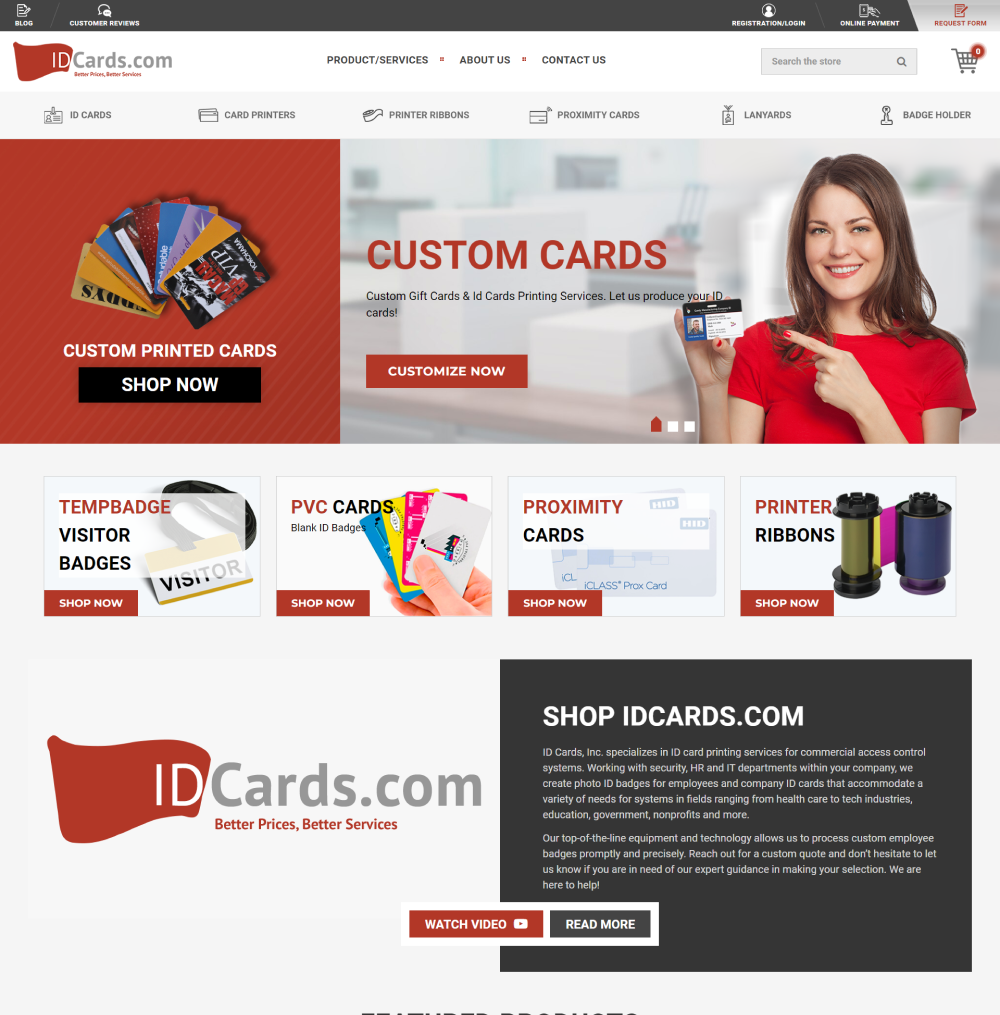 IDCards finished home page design
