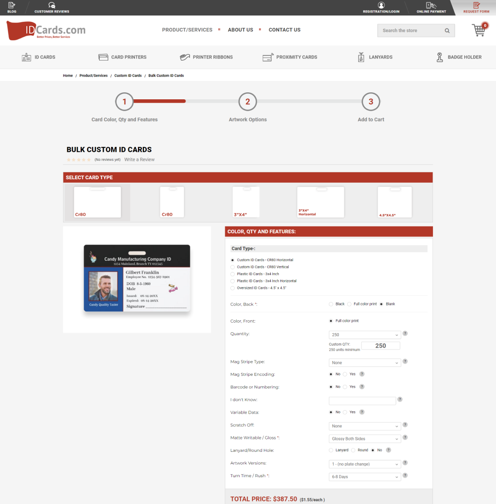 IDCards finished product page design