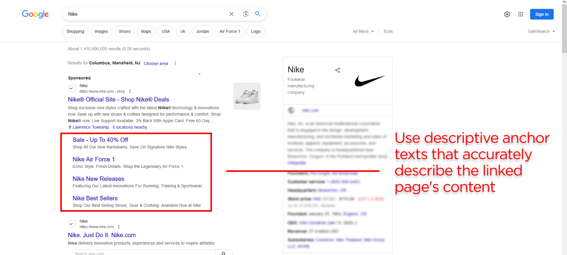 google sitelinks example