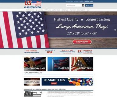 USFlagStore.com American-made flag store on Volusion, redesigned by MAK Digital
