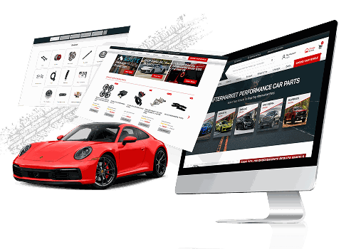 Automotive aftermarket parts ecommerce website design on desktop