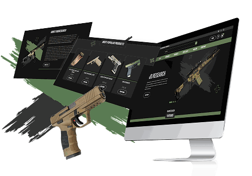 Custom firearms and ammunition ecommerce website design on desktop
