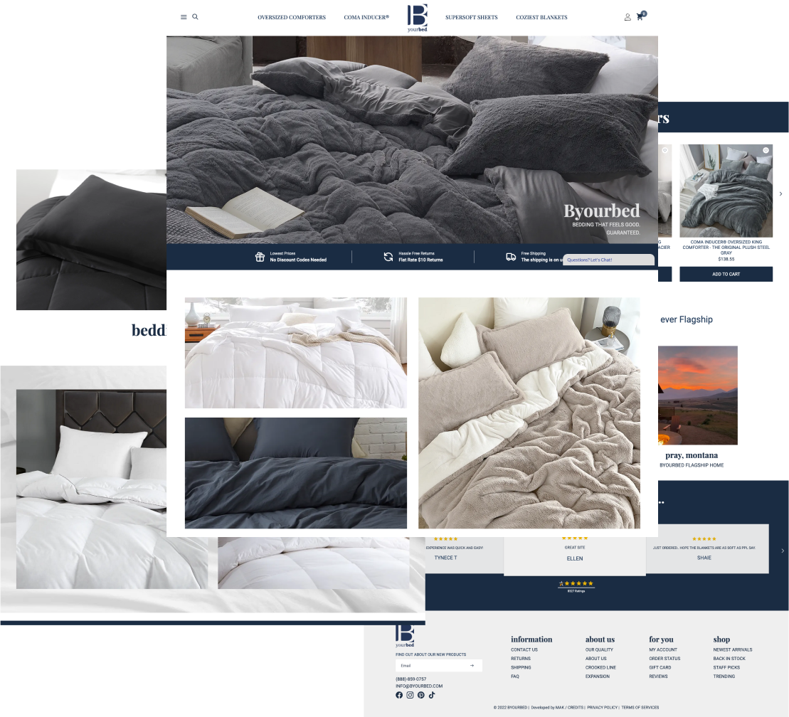Byourbed Home, Category and Product pages