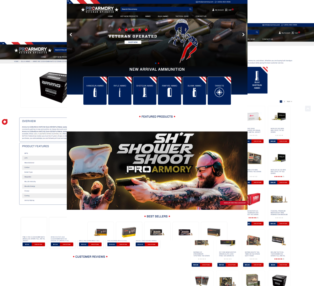 Pro Armory Home, Category and Product pages