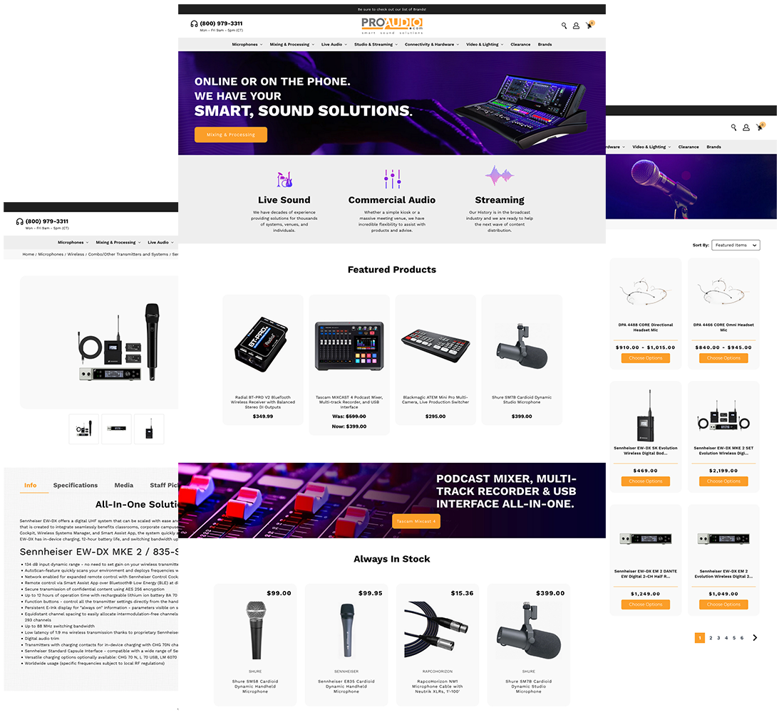 Pro Audio Home, Category and Product page templates