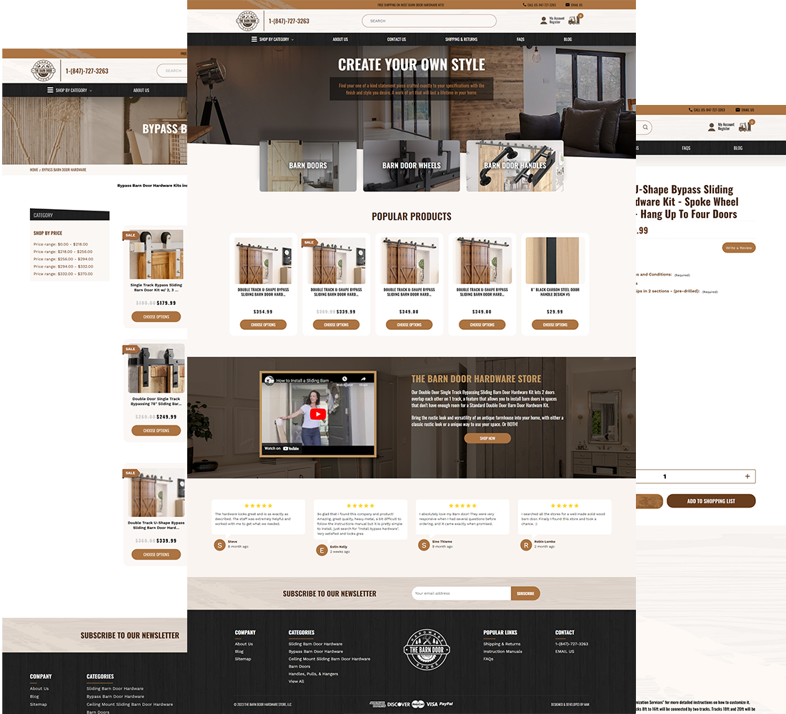 The Barndoor Hardware Store Home, Category and Product pages