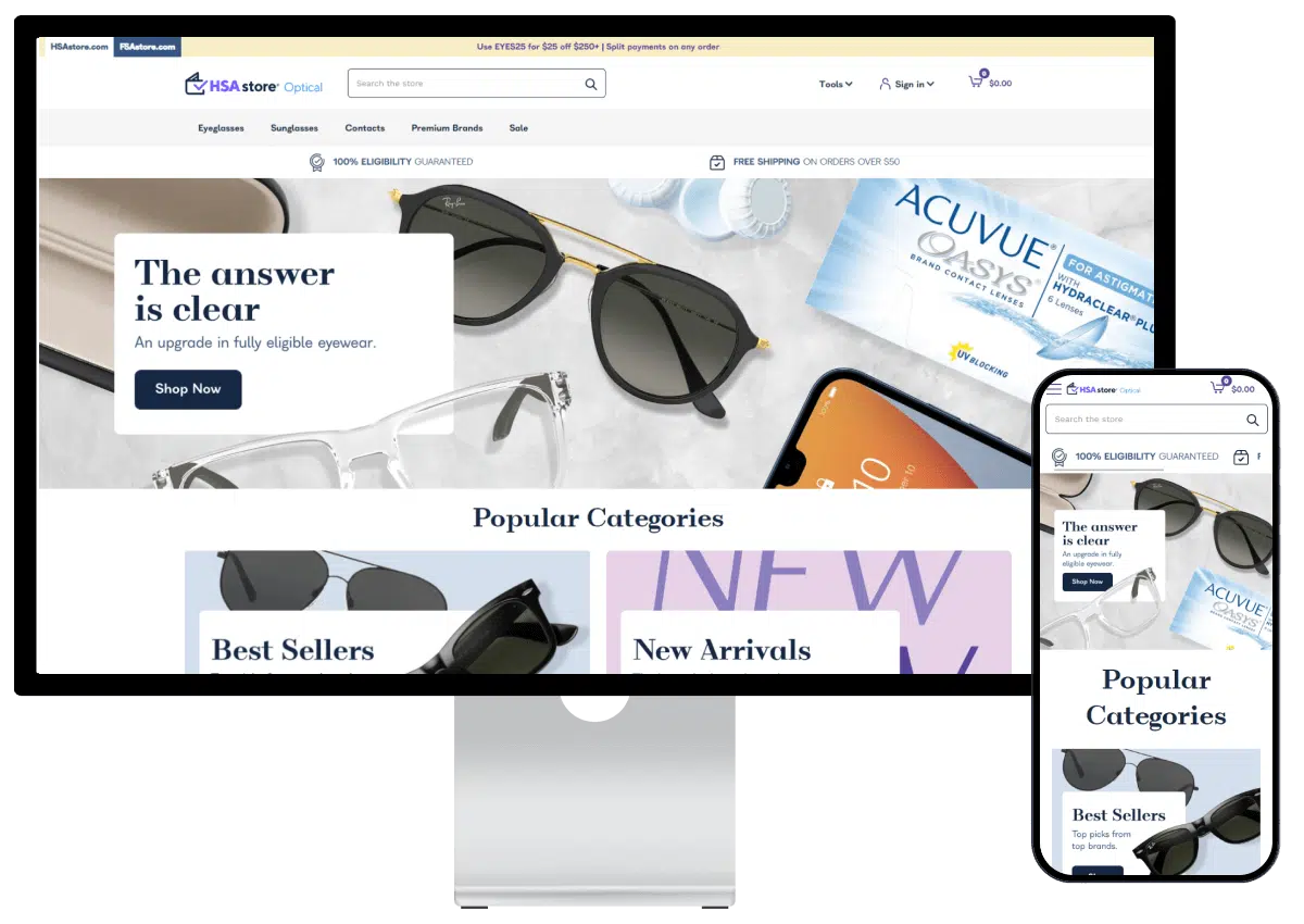 HSAstore Optical BigCommerce Site Redesign