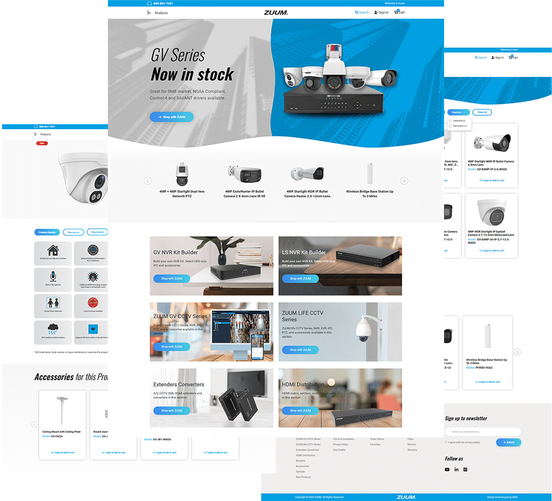 Zuum Media Home, Category and Product pages
