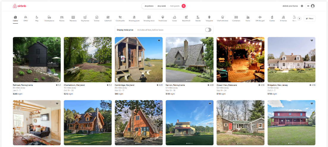 AirBNB Homepage