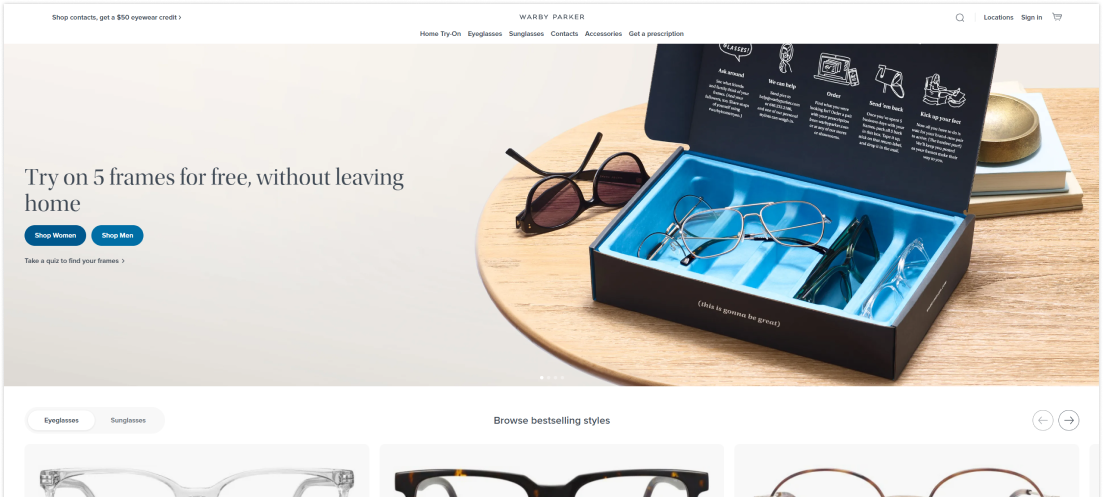 Warby Parker Homepage