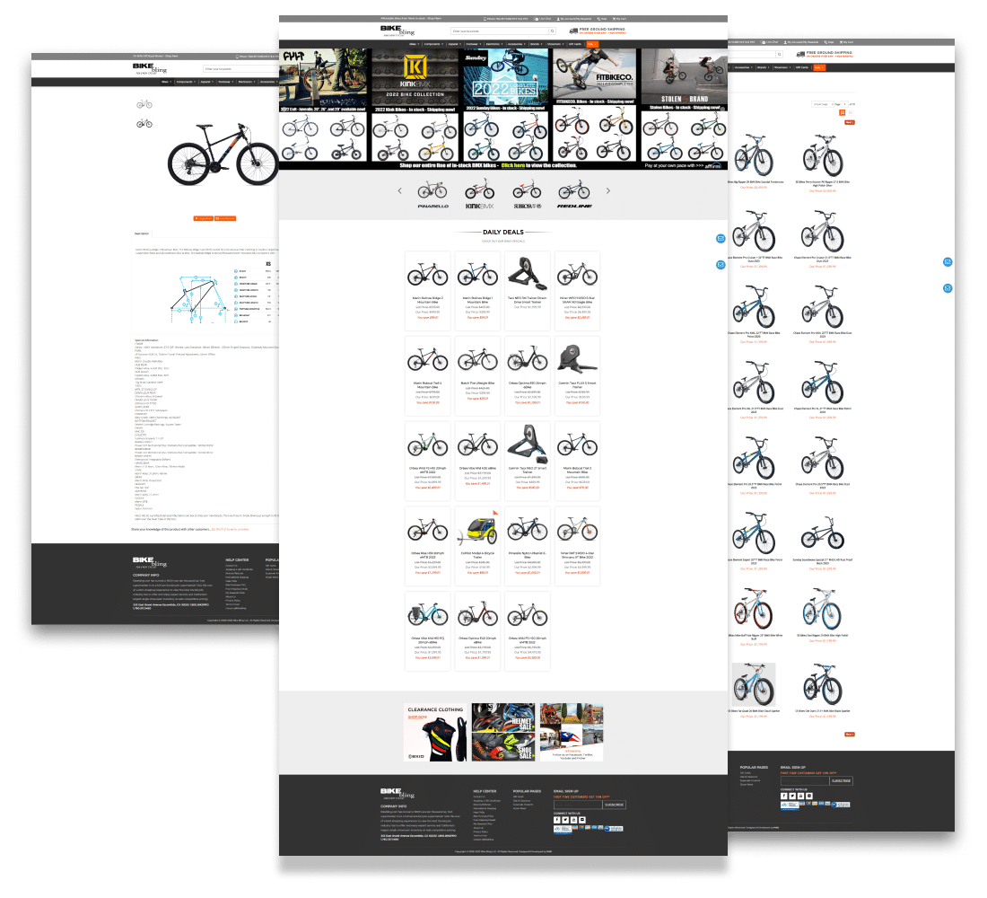 bike bling home, category, product page templates.