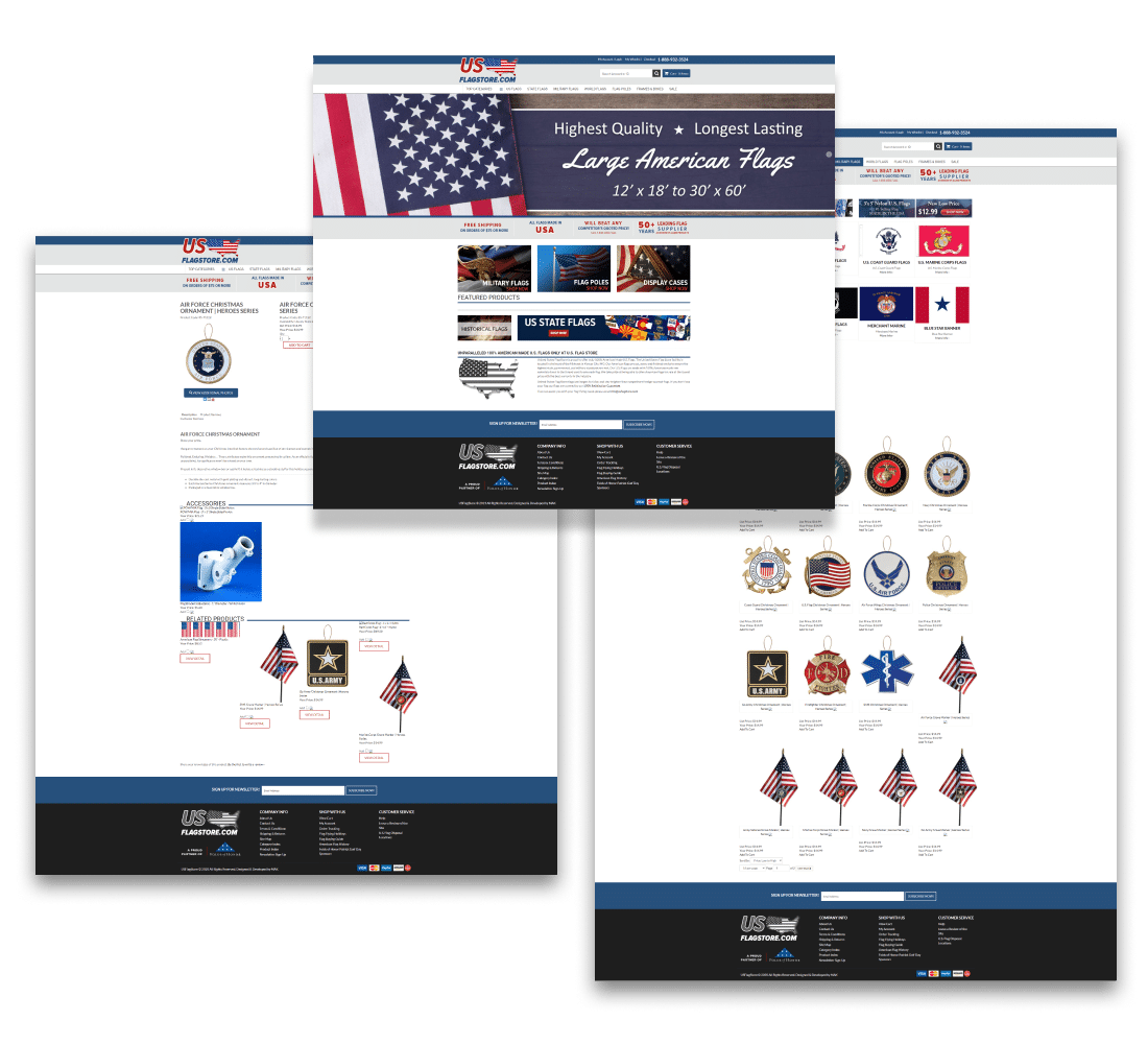 us flag store home, category and product page templates.