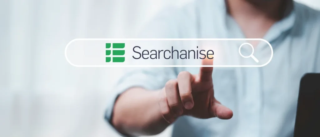 image of guy searching up searchanise with their logo in the search bar