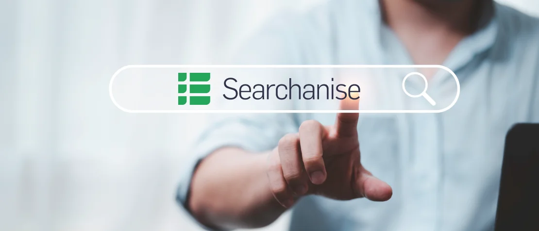 image of guy searching up searchanise with their logo in the search bar
