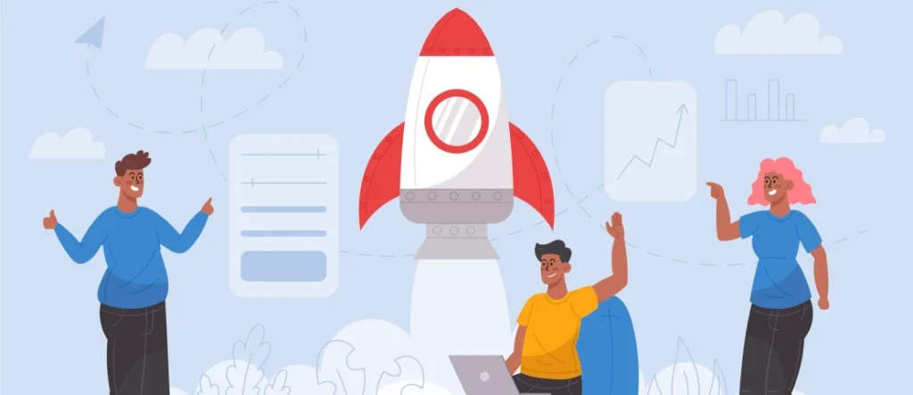 website speed making customers happy with rocket representing speed