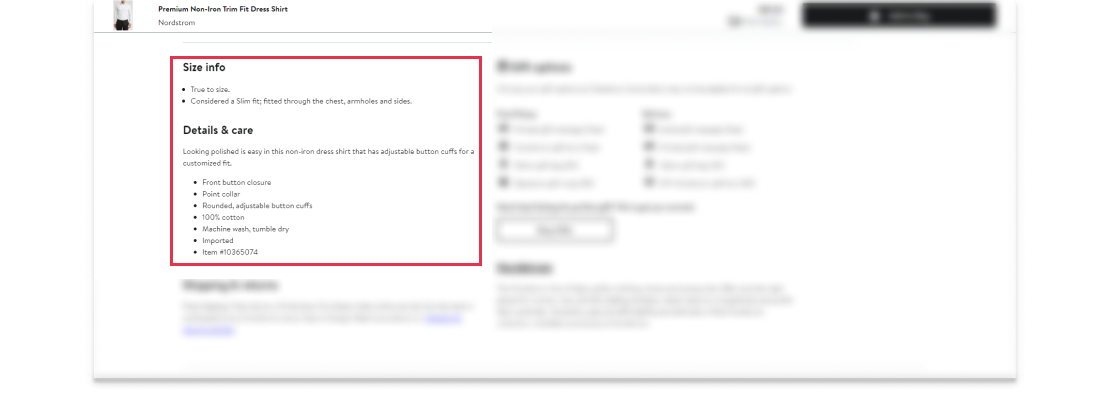 Nordstrom detailed product description