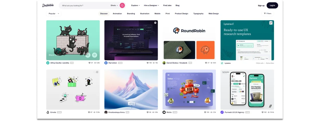 Dribbble Explore page