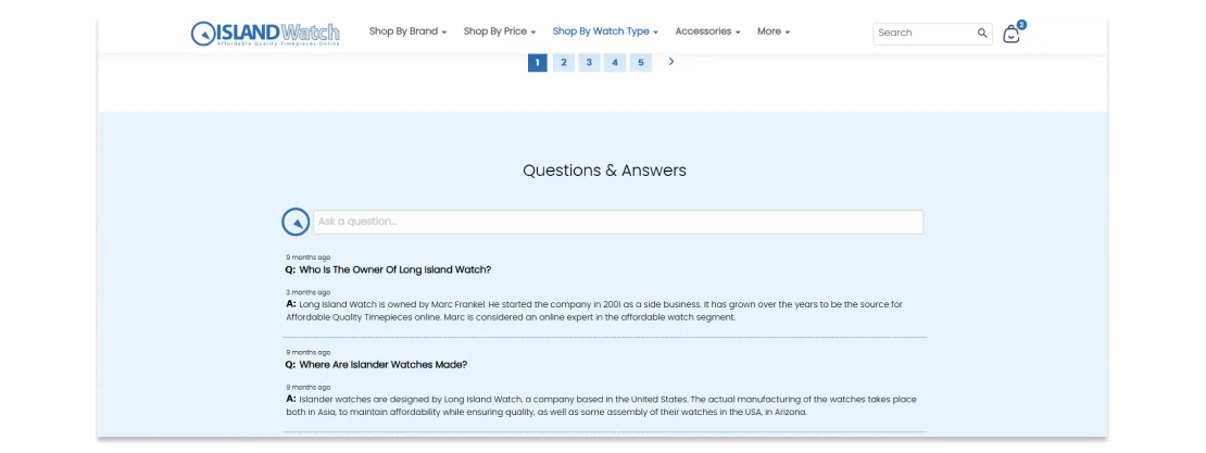 Example of FAQ by Long Island Watches