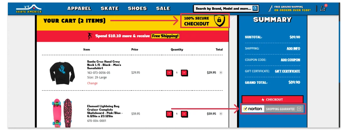 SkateAmerica Checkout Trust Signals Example