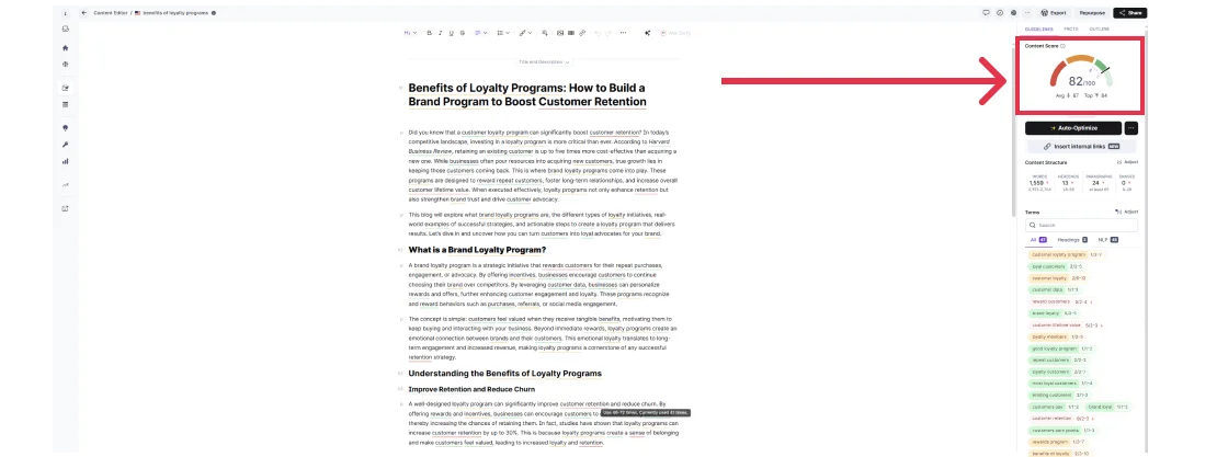 SurferSEO Content Score Example
