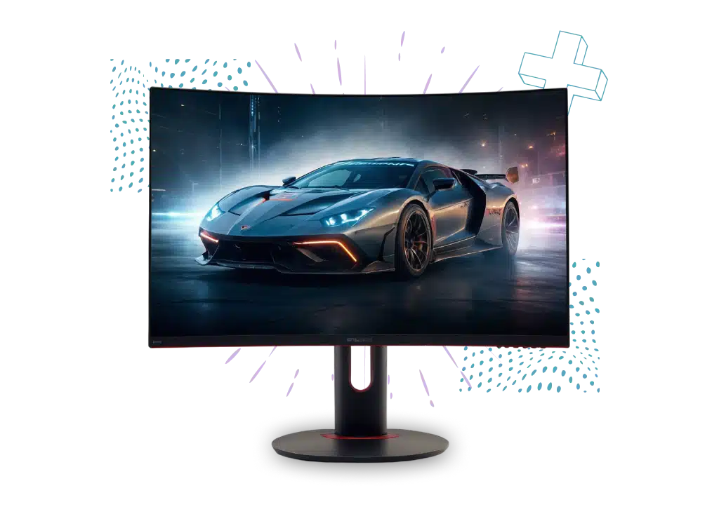  Image of Monitor with super car in the background on the desktop