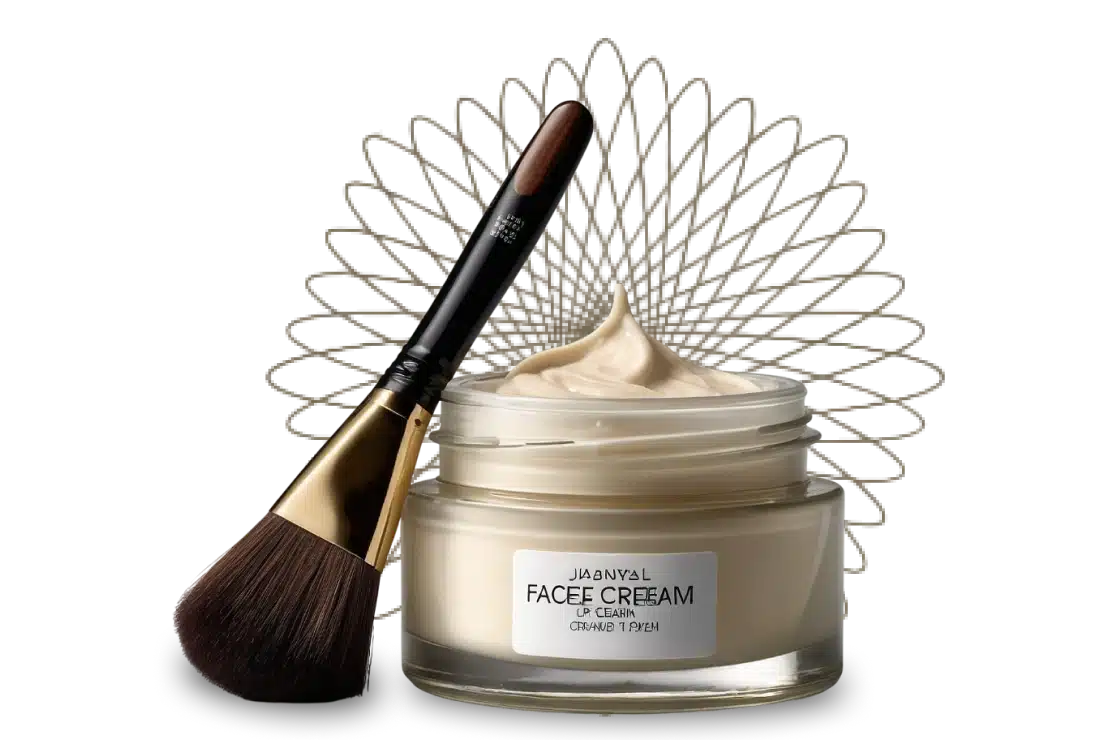Image of face cream and a brush next to it