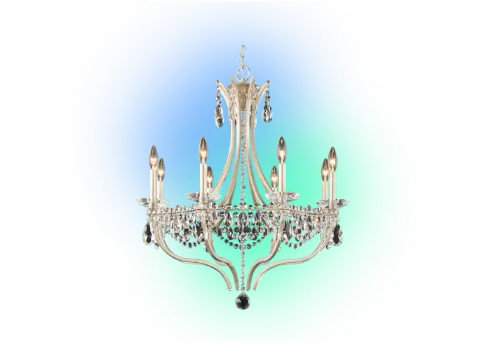  Image of chandelier with blue and green color affect behind it