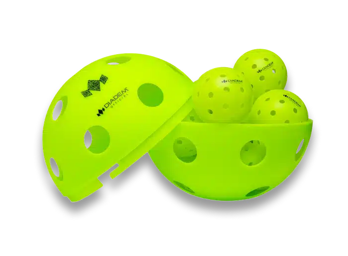  Image of a pickleball with many other pickleballs in it
