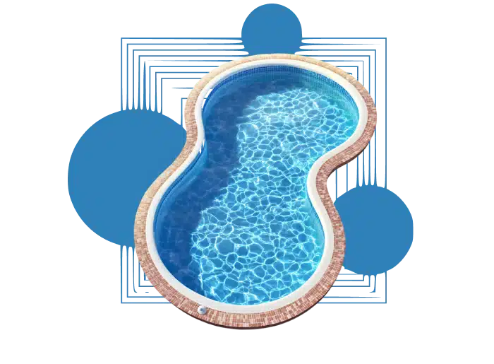  Image of a pool with blue elements around it