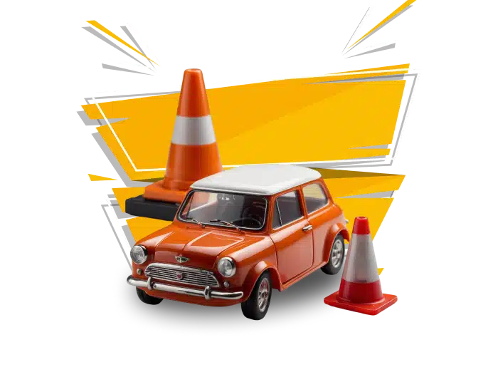  Image toy car with 2 traffic cones next to it