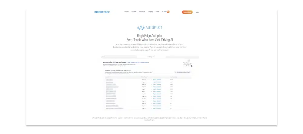 Screenshot of Brightedge ai search tool website homepage