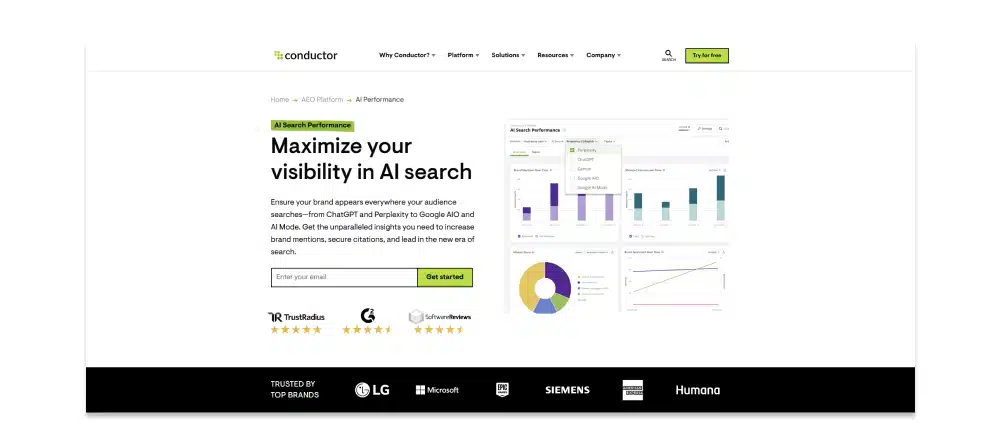 Screenshot of Conductor AI Search Performance website homepage