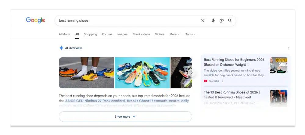 AI Overviews example for best running shoes